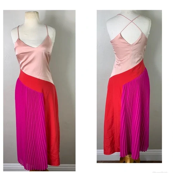 Cushnie Target Pleated Midi Dress Pink Red - Picture 2 of 5